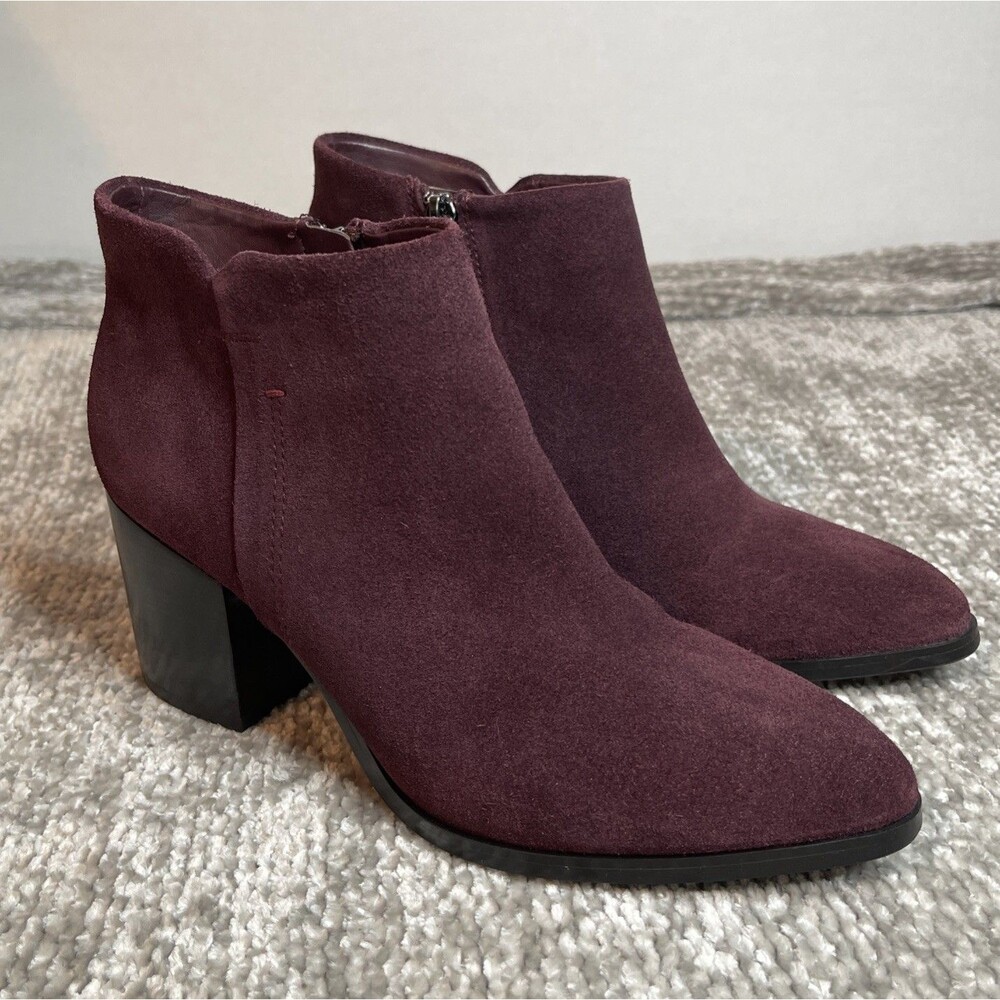 Marc Fisher Burgundy Suede Ankle Boots Womens Size 8 Block Heel Side Zip Booties